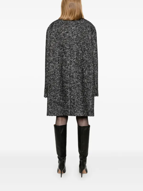 DSQUARED2 Herringbone Wool Blend Coat | Black | FARFETCH