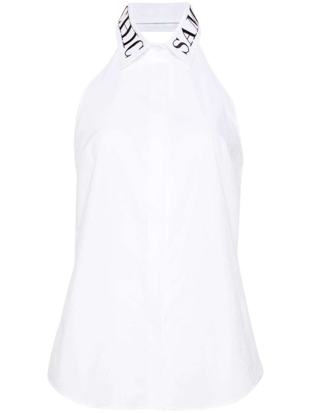 Shop Moschino Logo-collar Sleeveless Poplin Shirt In White