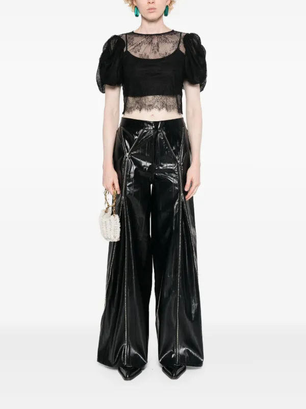 ボトムスその他 ROTATE Birger Christensen Black faux leather trousers ROTATE BIRGER CHRISTENSEN lace-up faux-leather Trousers