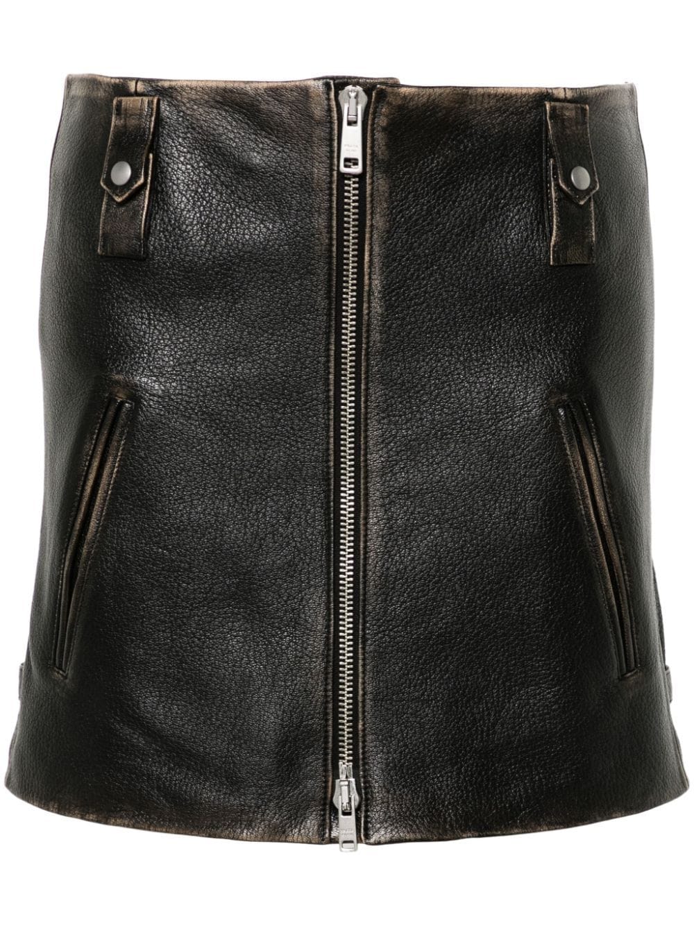 Shop Prada Leather Mini Skirt In Black