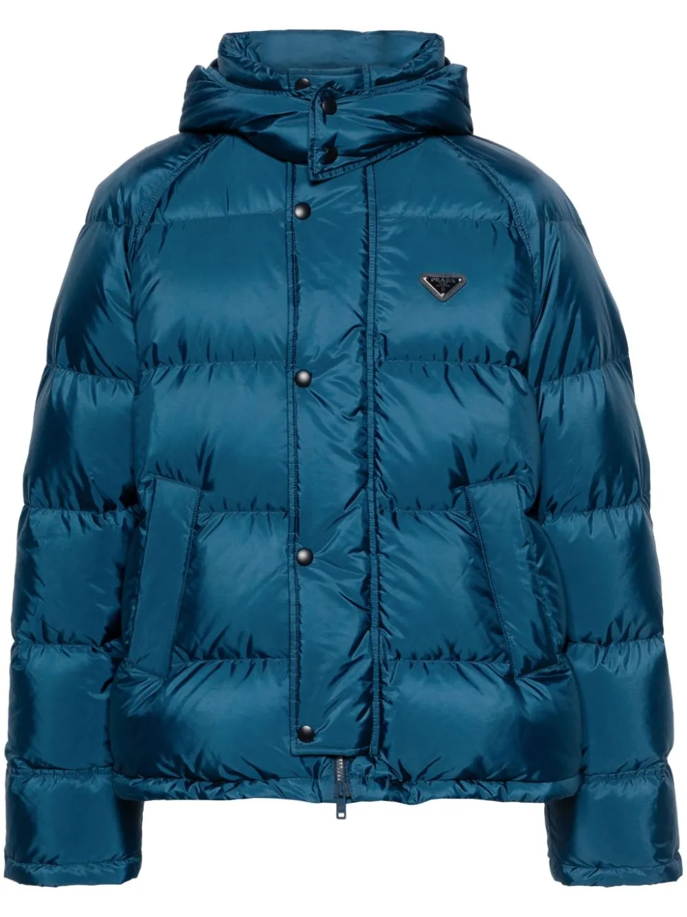Prada Blue Re-nylon Logo Down Jacket In Blue