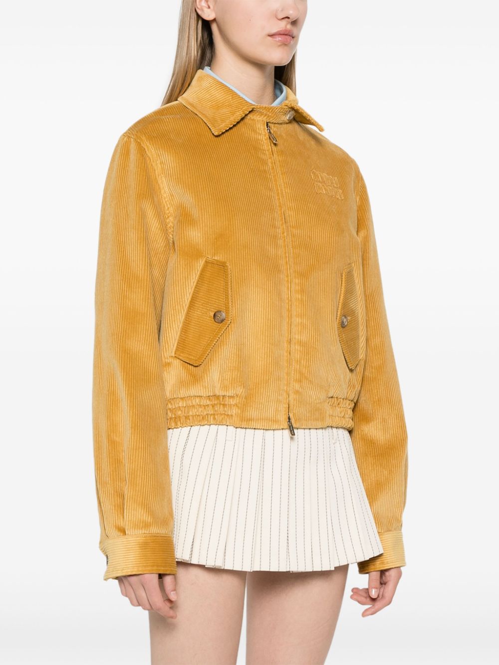 Miu Miu logo-applique corduroy bomber jacket Women