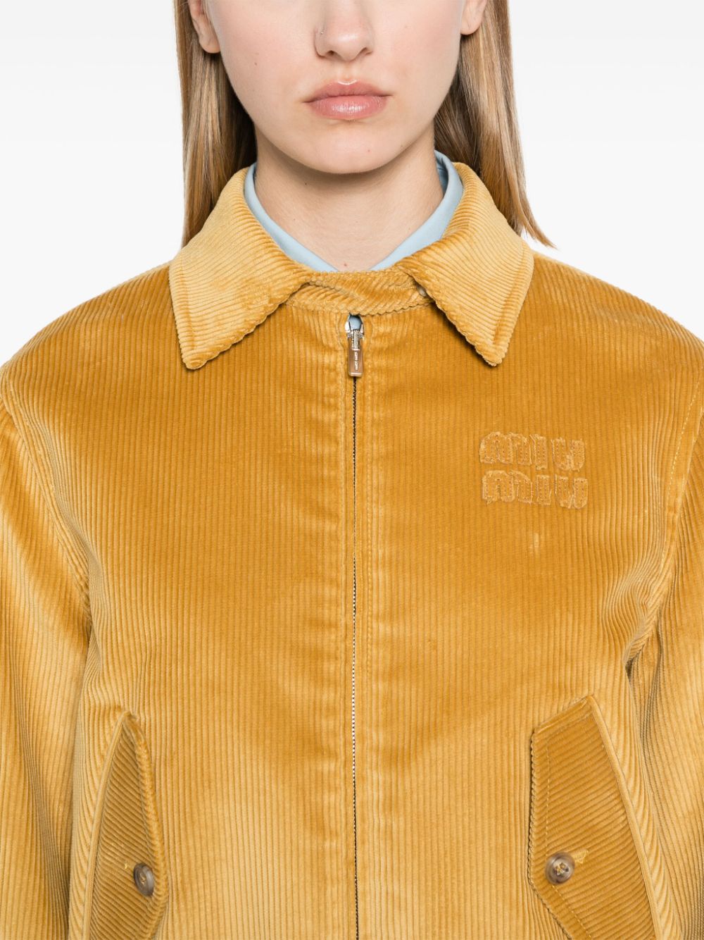 Miu Miu logo-applique corduroy bomber jacket Women