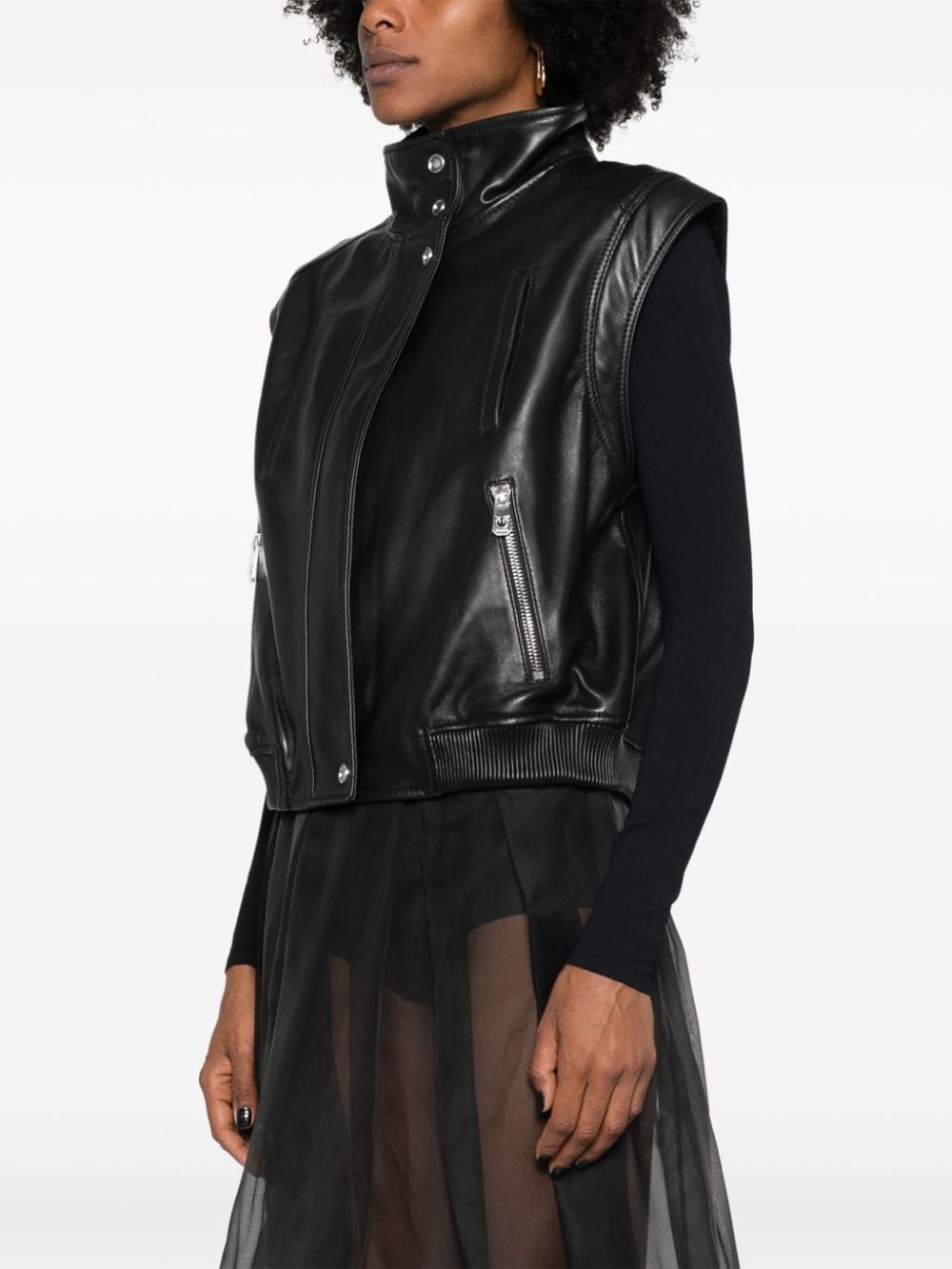 Shop Pinko Leather Biker Gilet In Black