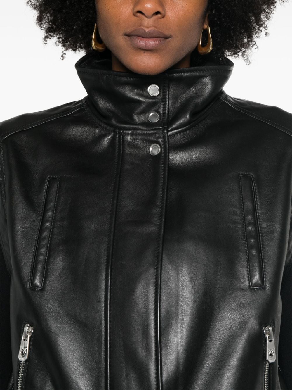 Shop Pinko Leather Biker Gilet In Black