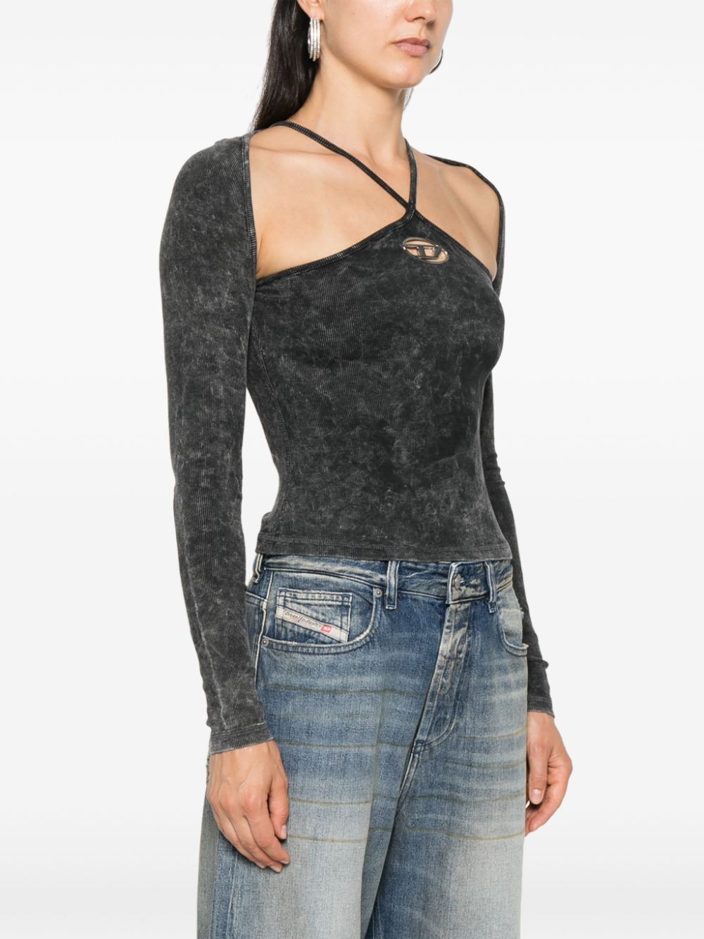 Diesel logo-plaque acid-wash top Women