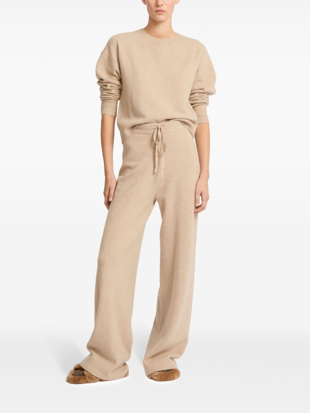 Shop Yves Salomon Knitted Wide-leg Trousers In Neutrals