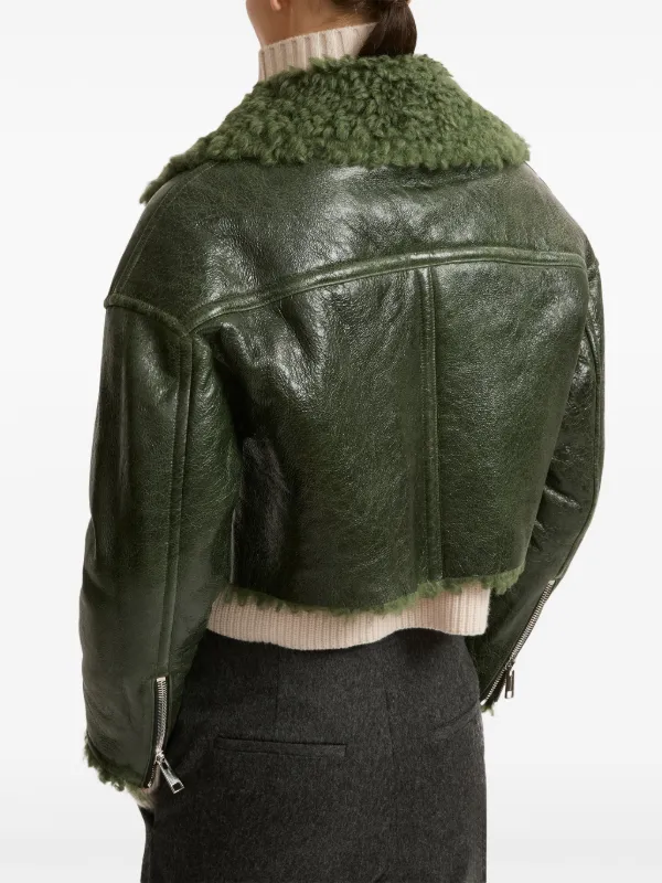 Yves Salomon patent-merino Cropped Biker Jacket Green FARFETCH OM