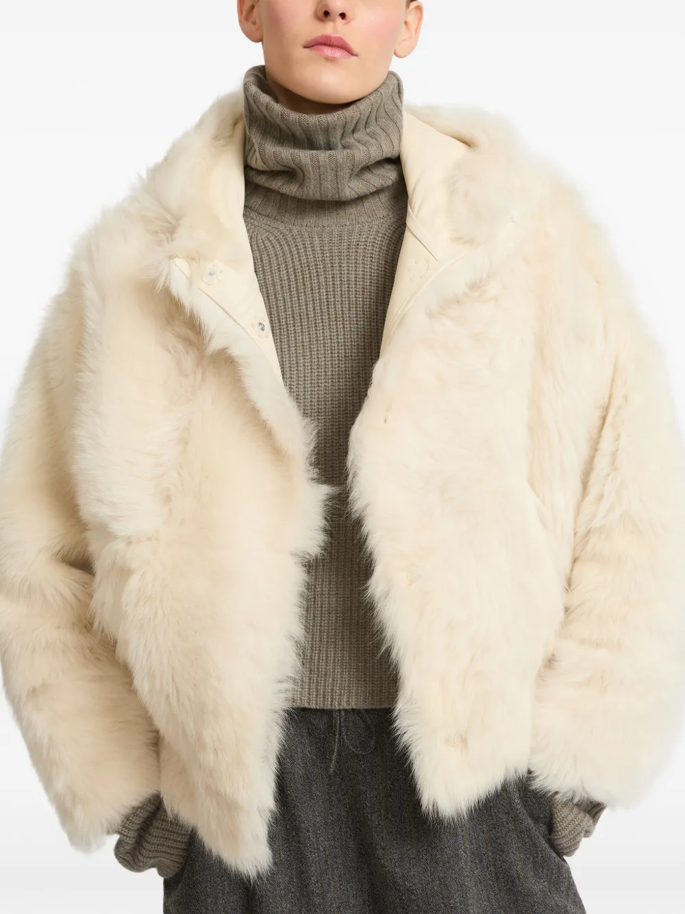 Shop Yves Salomon Shearling Jacket In Weiss