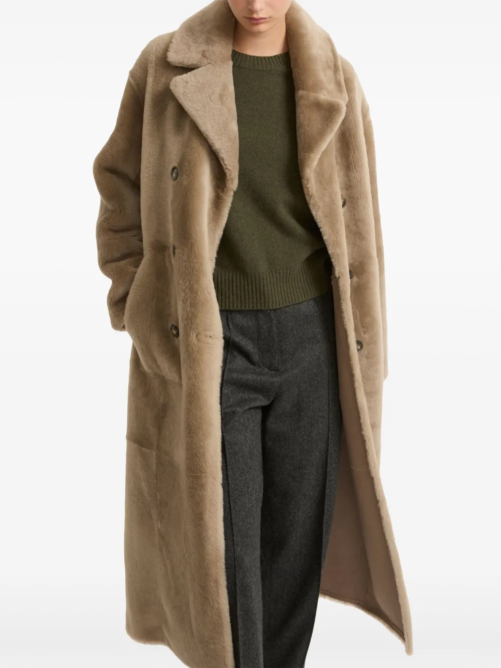 Shop Yves Salomon Shearling Coat In Brown