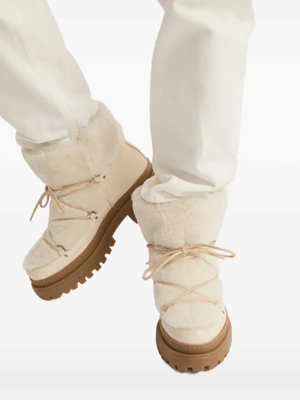 Yves Salomon Shearling And Leather Ankle Boots In White