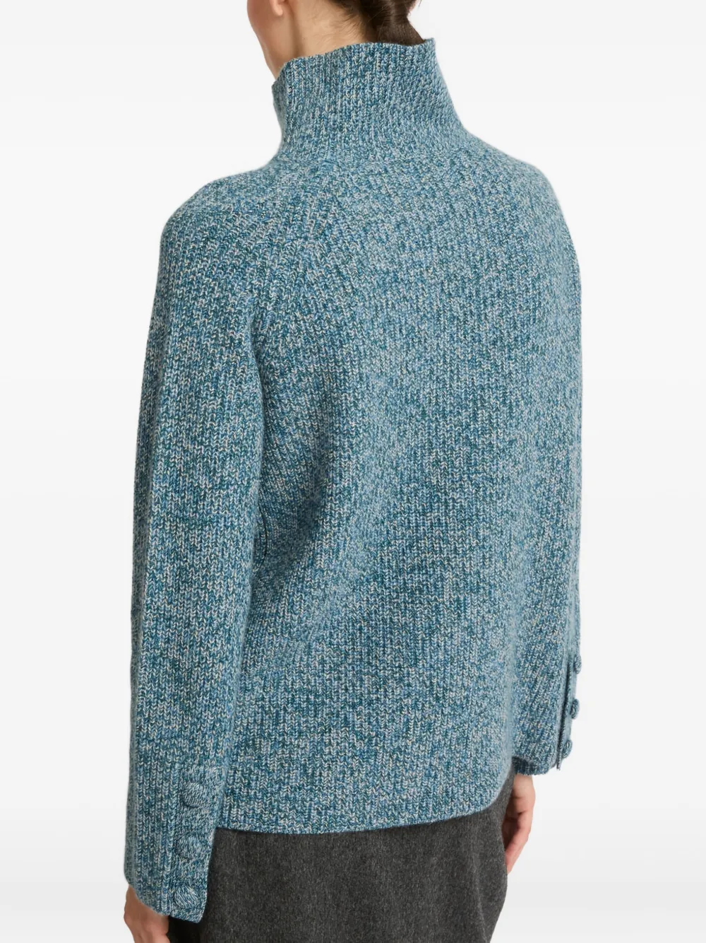 Yves Salomon Trui met trechterhals en knoopdetail Blauw