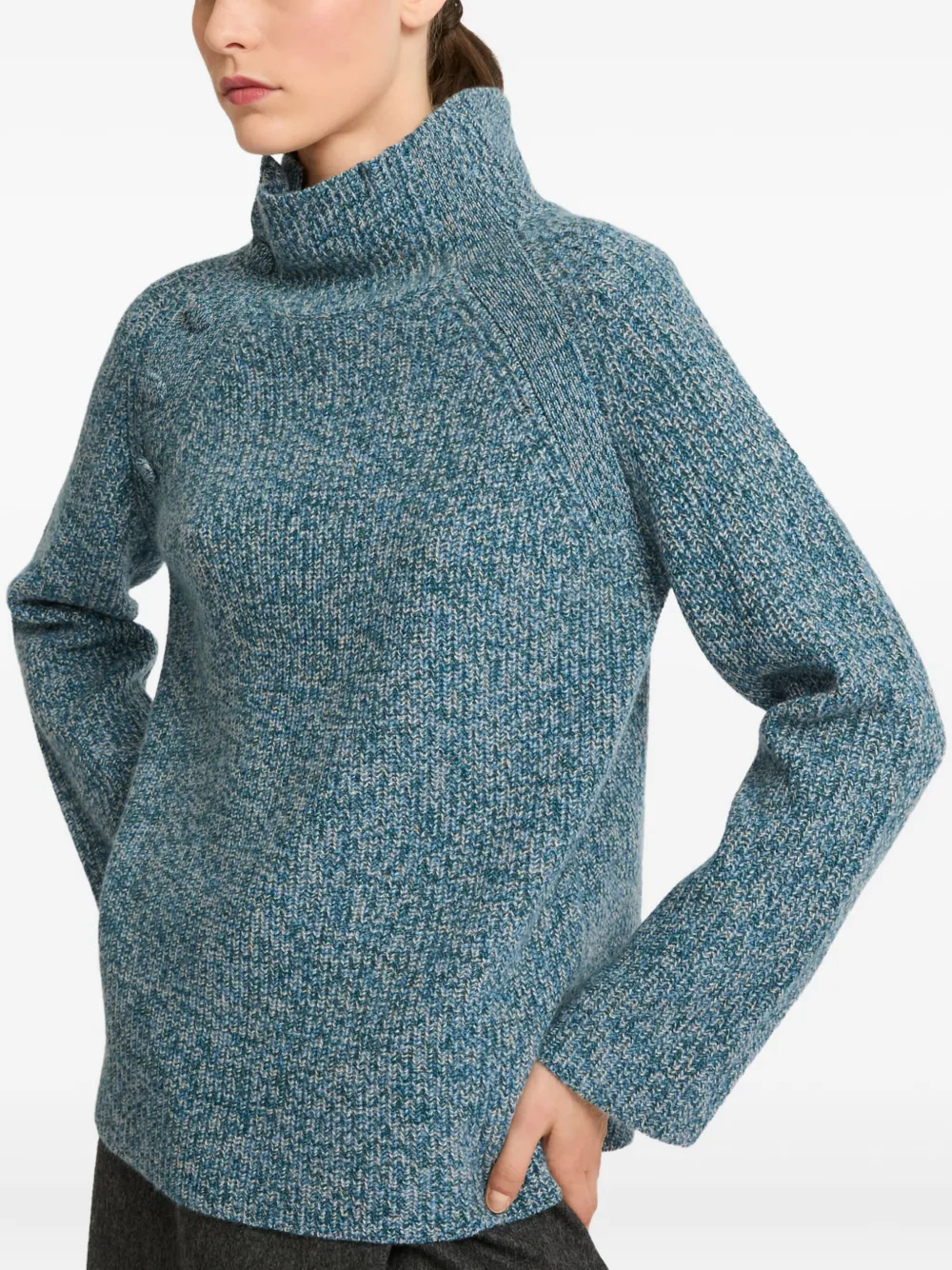 Yves Salomon Trui met trechterhals en knoopdetail Blauw