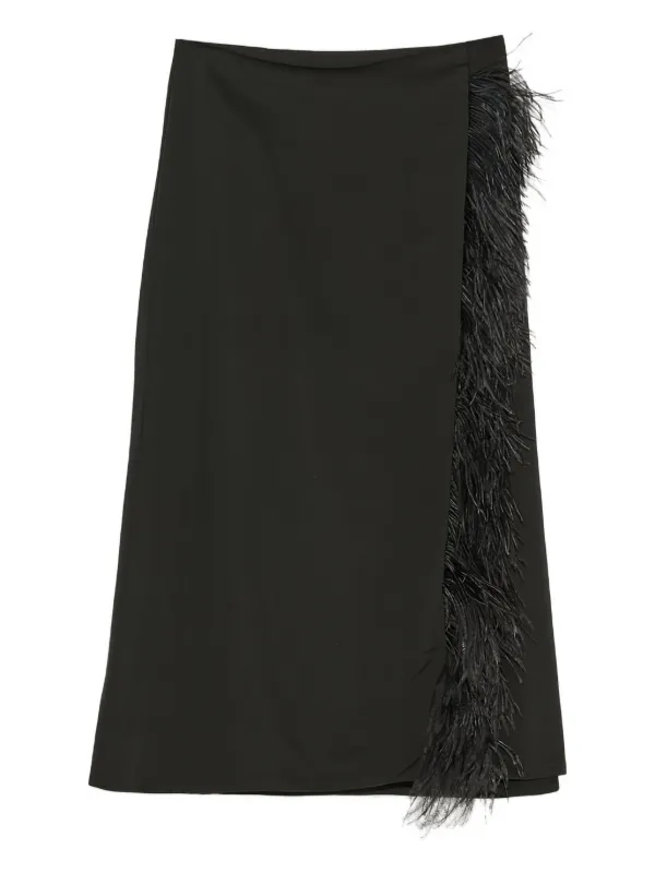 Yves Salomon Feather-trimmed Satin Skirt in Black