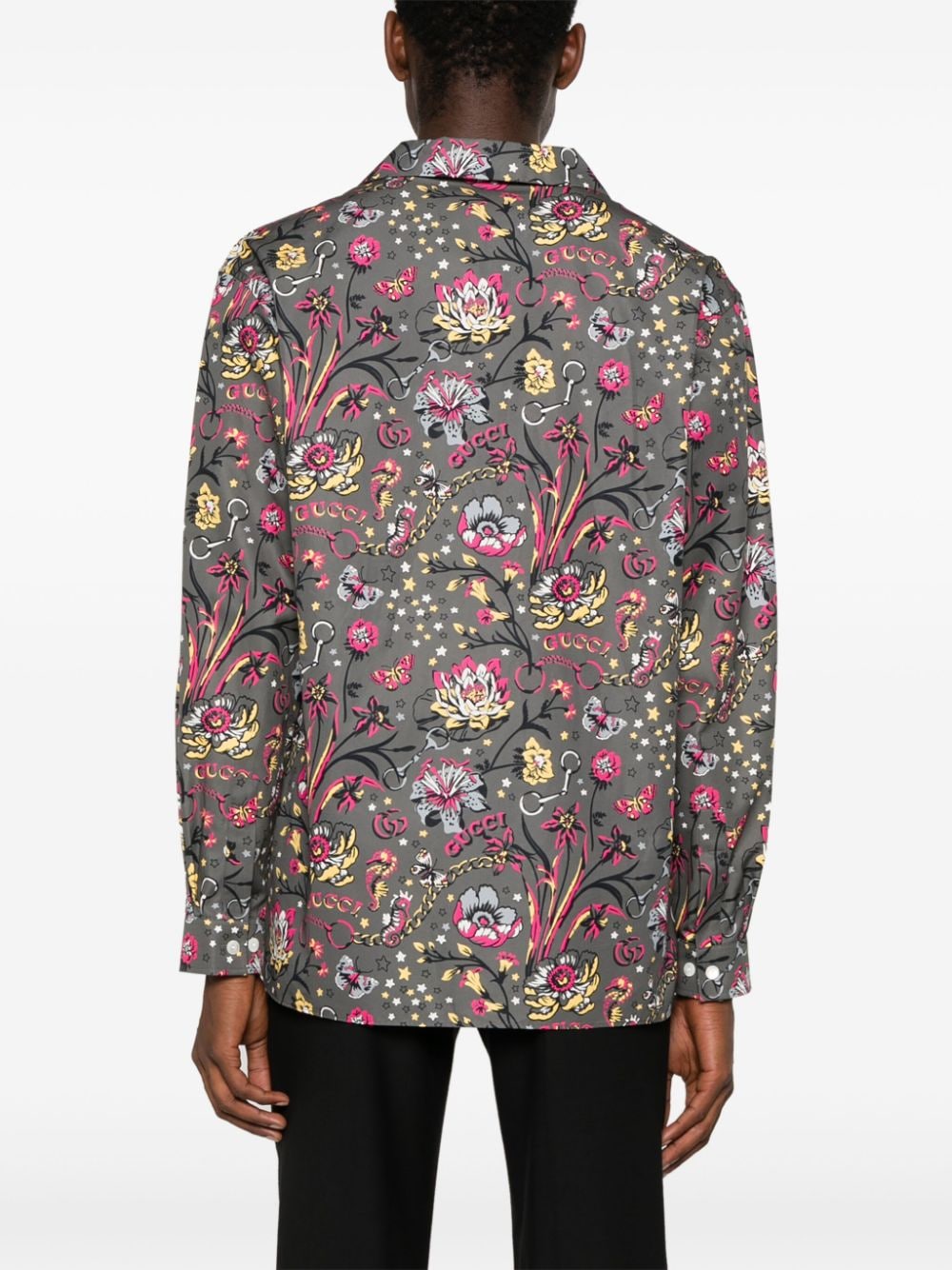 Shop Gucci Punk Floral-print Cotton Shirt In Grey