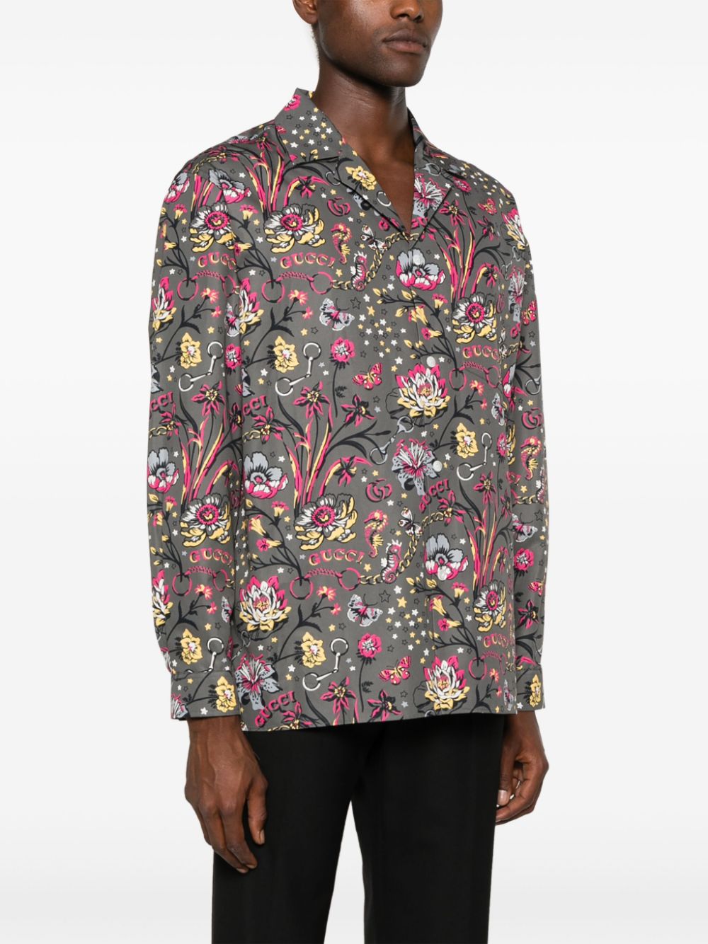 Shop Gucci Punk Floral-print Cotton Shirt In Grey