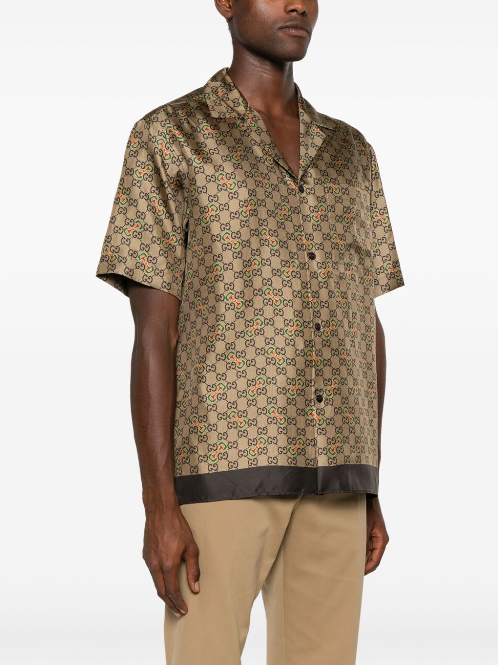 Shop Gucci Gg-horsebit Silk Shirt In Neutrals