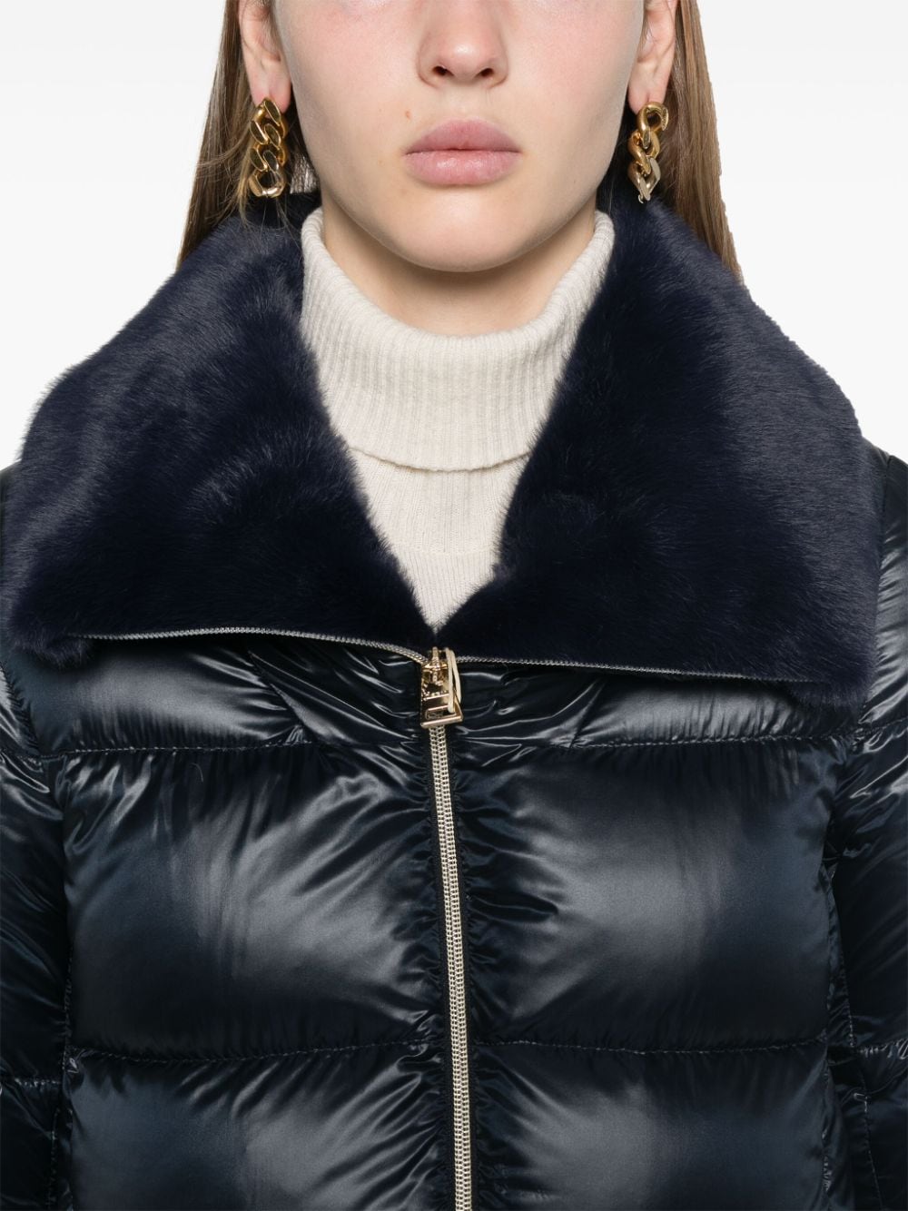 Shop Herno Faux-fur Collar Down Coat In Blue