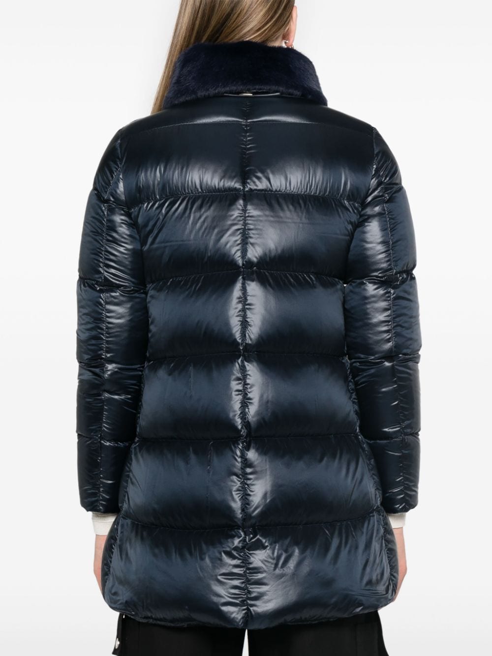 Shop Herno Faux-fur Collar Down Coat In Blue