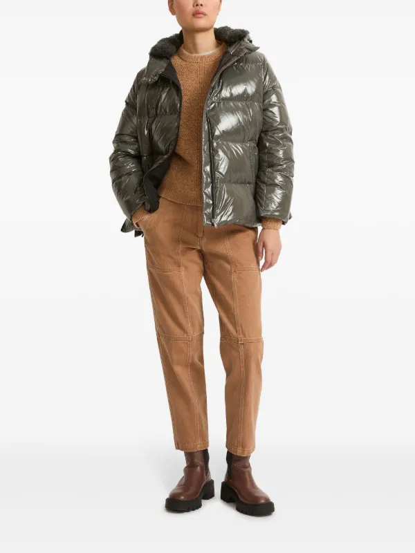 【関税込み】Yves Salomon グレー 3/4 ダウンジャケット down jacket with fox fur collar trim - grey - Yves Salomon