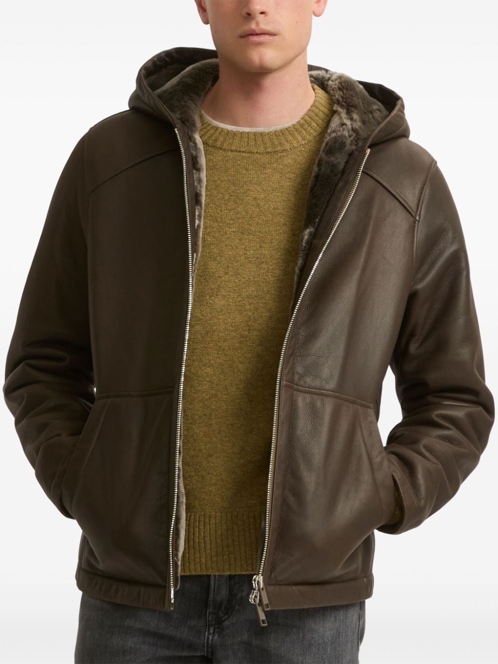 Shop Yves Salomon Hooded Jacket In Brown