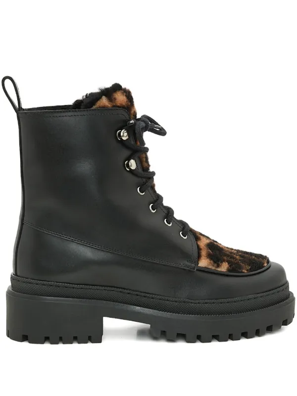 Yves Salomon Leopard-print Leather Ankle Boots in Black