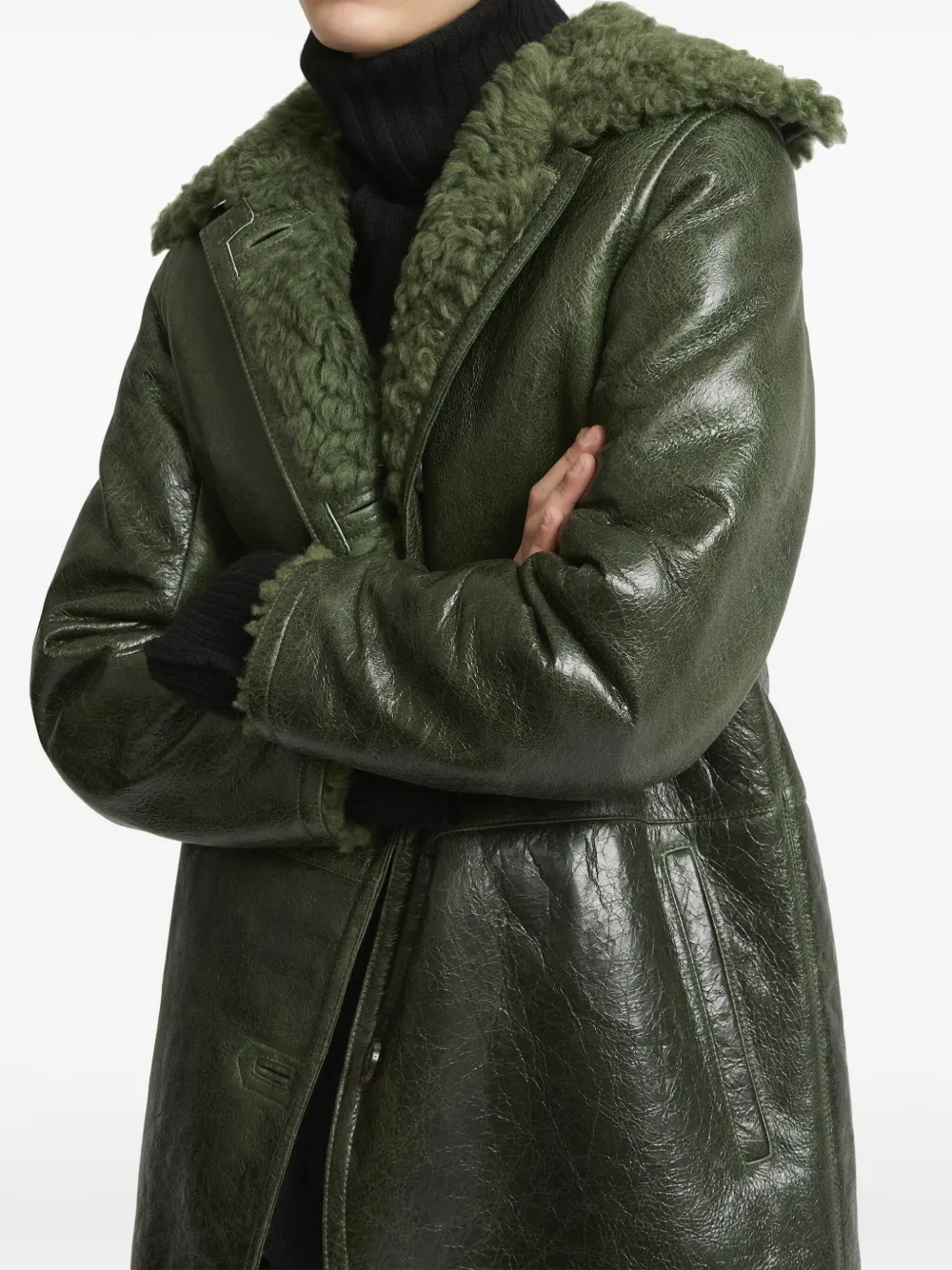 Patent-Finish Leather Coat