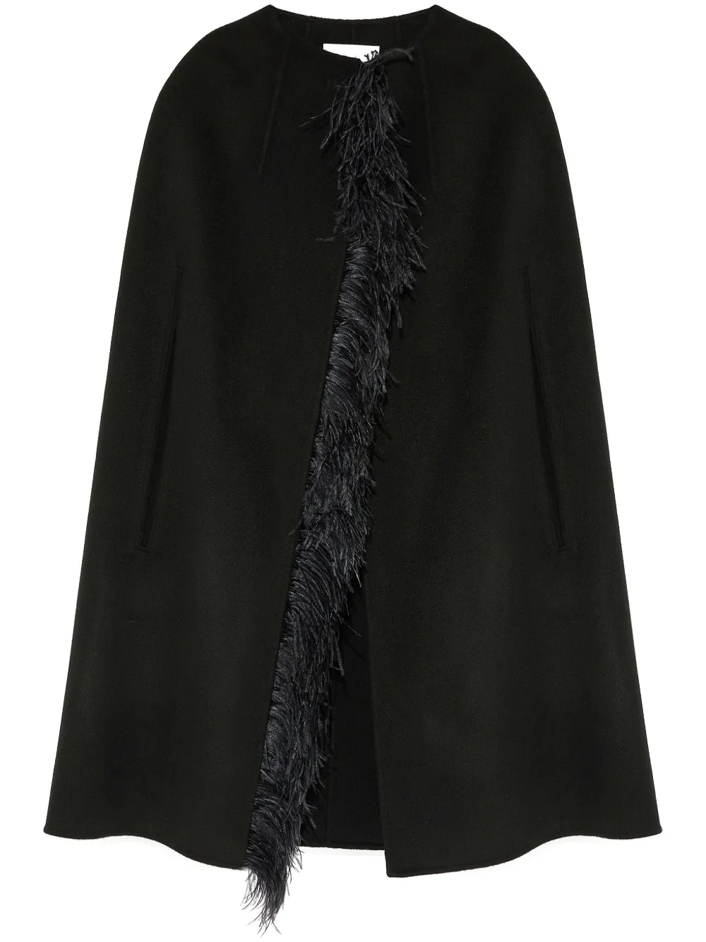 Yves Salomon Cape met veren detail Zwart