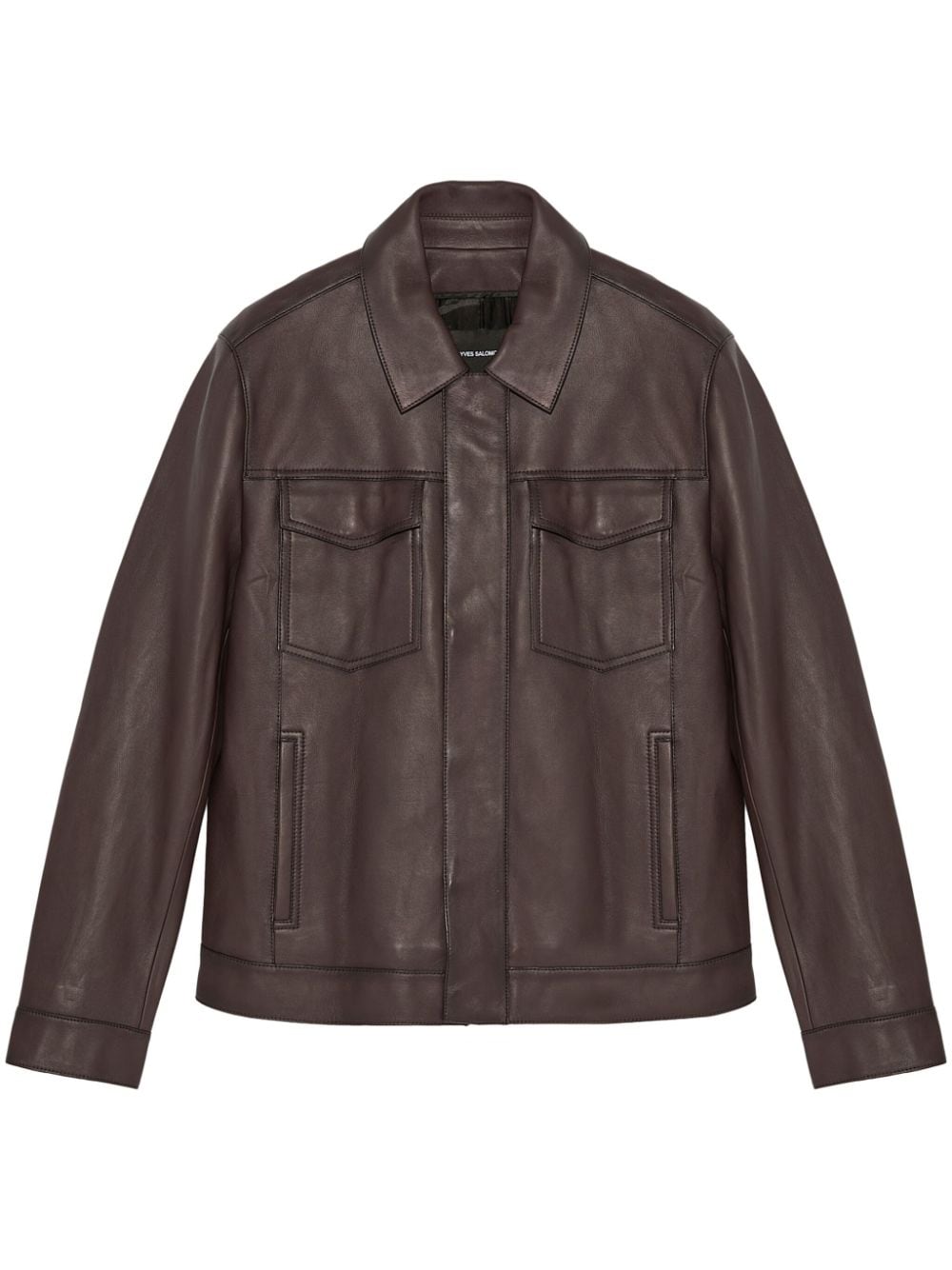 Shop Yves Salomon Denim-style Leather Jacket In Brown