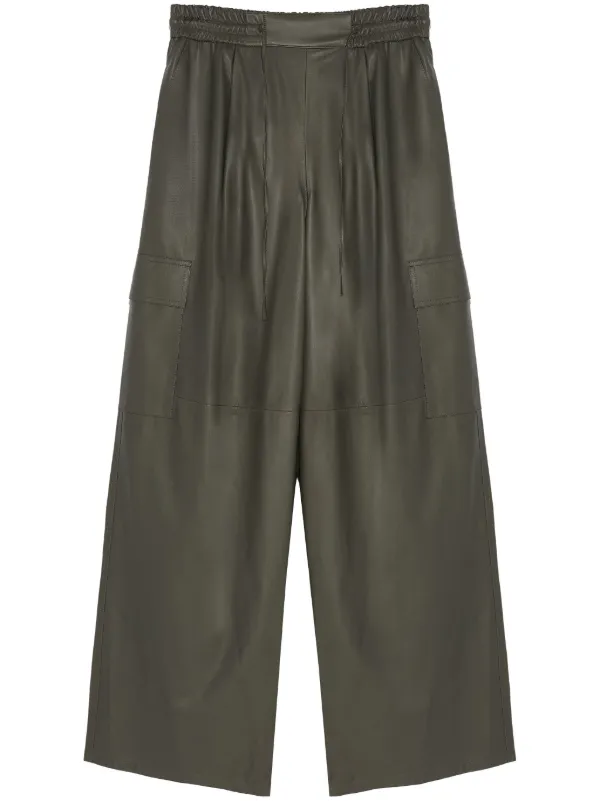 Yves Salomon Wide-leg Leather Cargo Trousers in Green