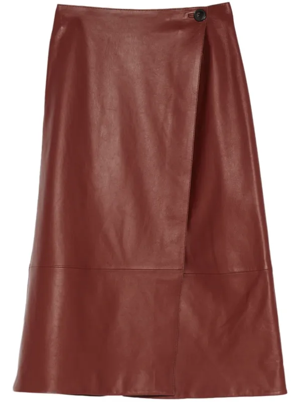 Yves Salomon Leather Wrap Skirt in Brown