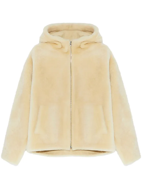 Yves Salomon Hooded Shearling Jacket in Neutrals