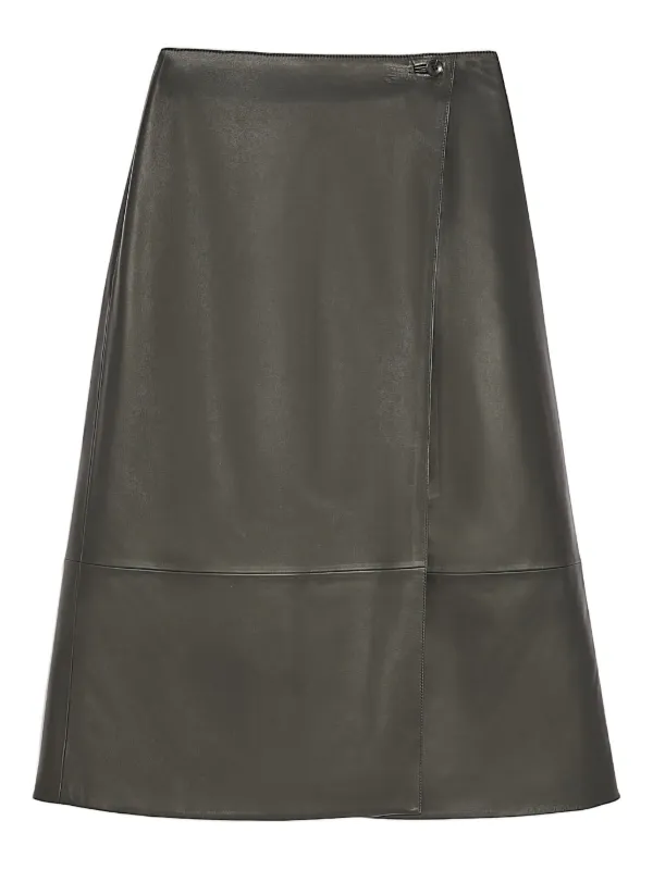 Yves Salomon Leather Midi Skirt in Grey