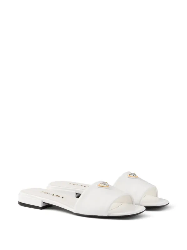 Prada Saffiano Patent Leather Slides | White | FARFETCH
