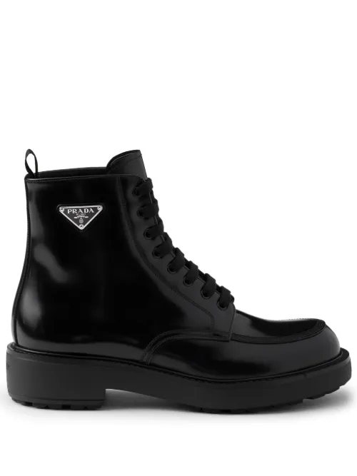 Bottines en cuir à effet brossé - Prada - Modalova