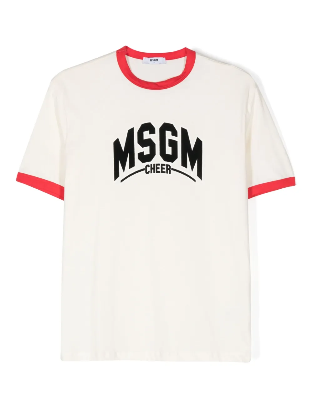 Msgm Kids' Flocked Logo Cotton T-shirt In Neutrals