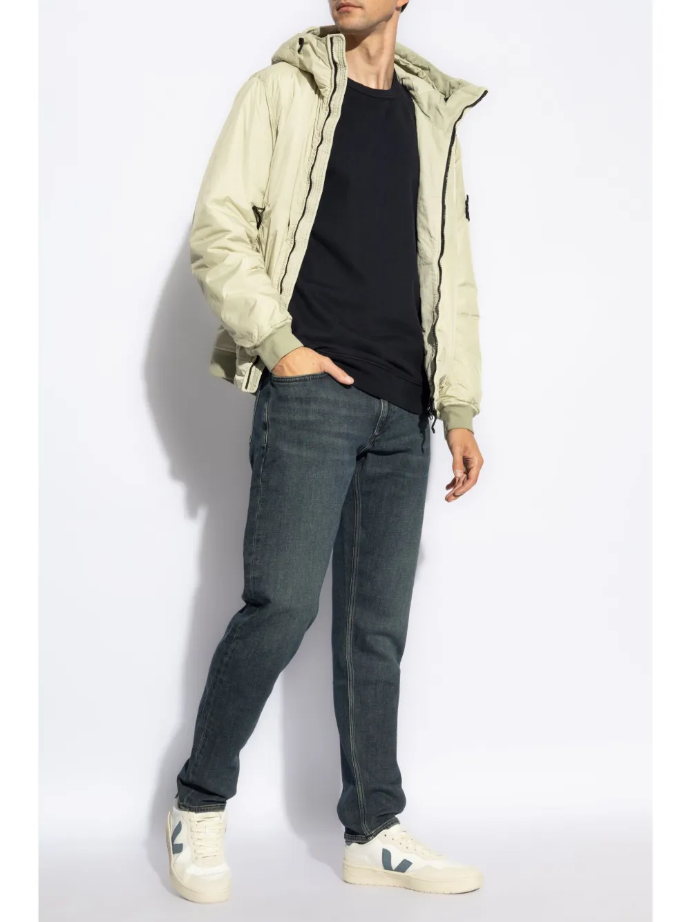 Stone Island Compass badge Hooded Windbreaker Green FARFETCH UK