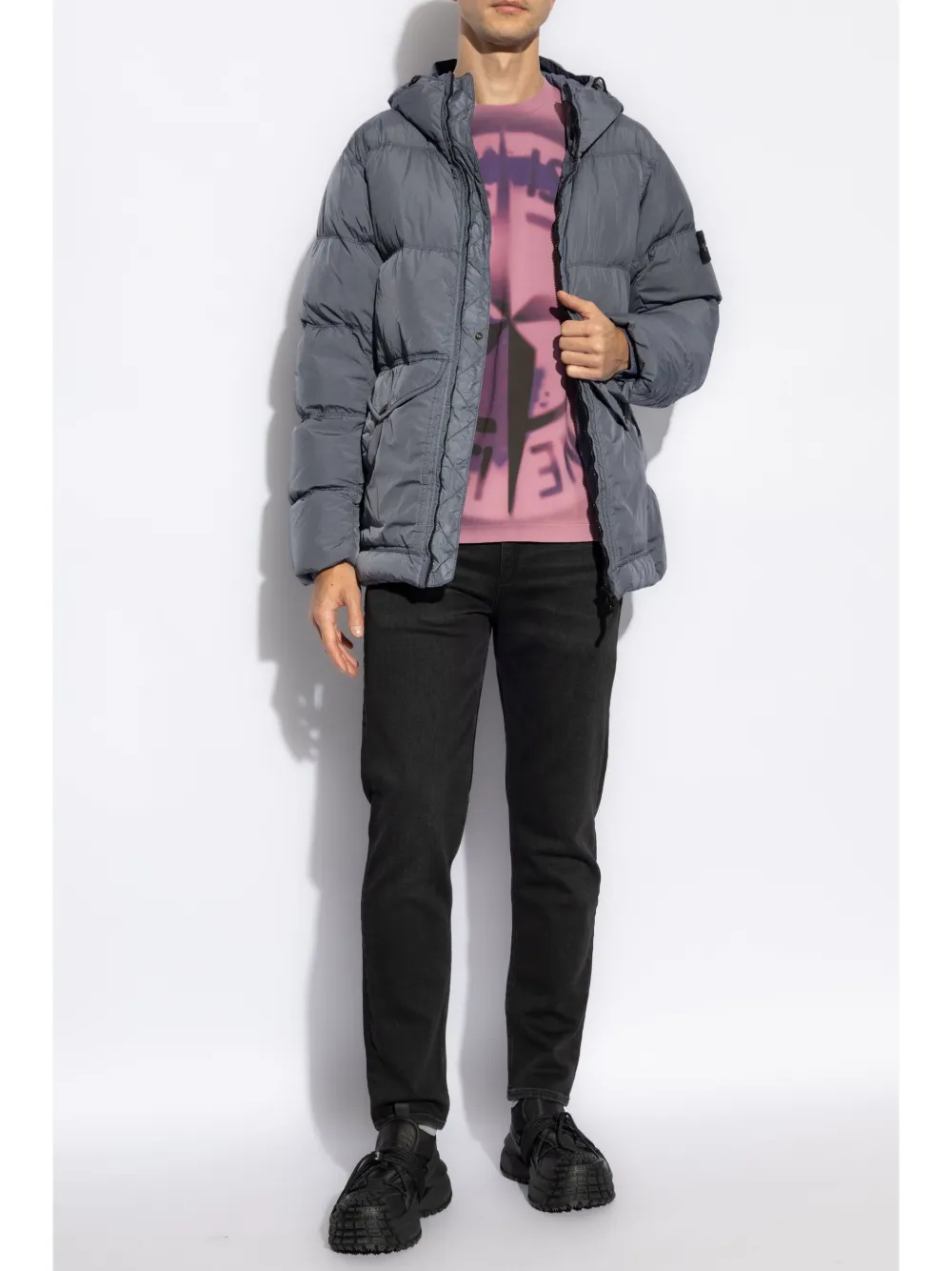 Stone Island compass-patch padded puffer jacket - Grijs
