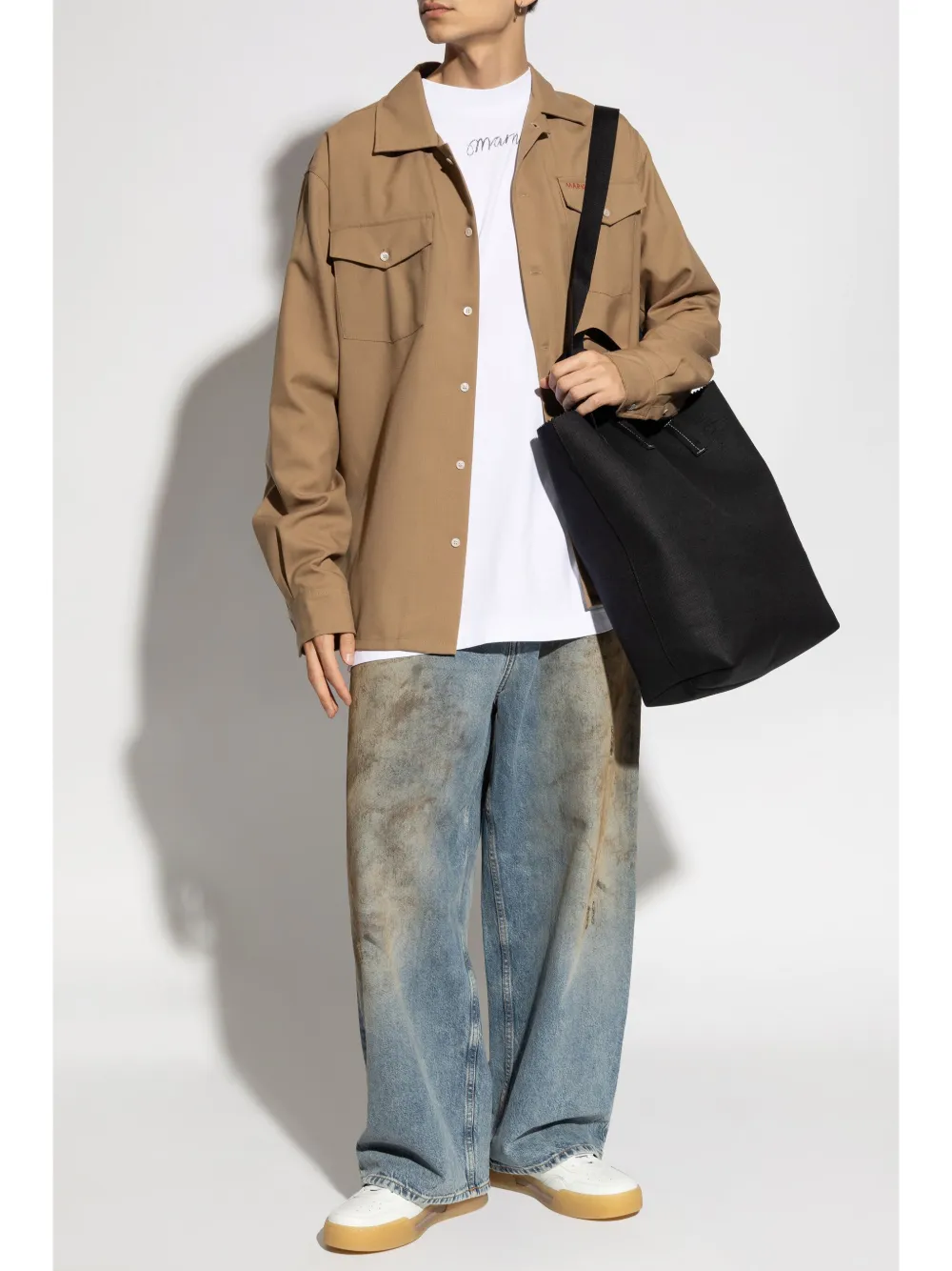 Marni logo-appliqué shirt - Beige