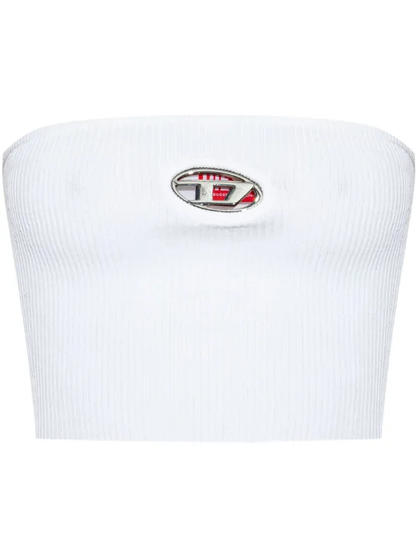 ■DIESEL■ M Clarksville Knit Top White A130190DLAX100 A1301 Women's Tube top with logo plaque | White | Diesel