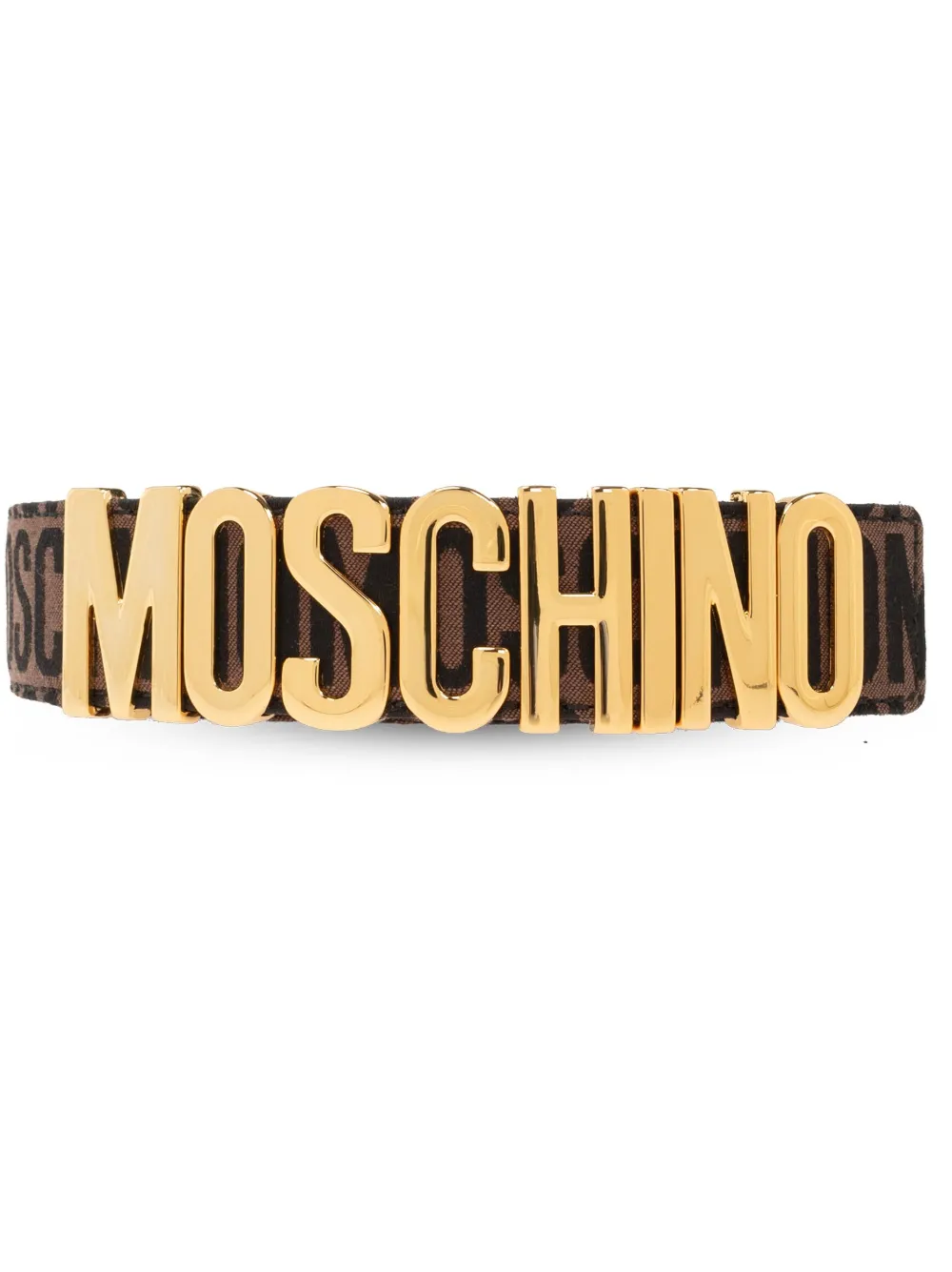 Moschino Riem met logogesp en jacquard Bruin