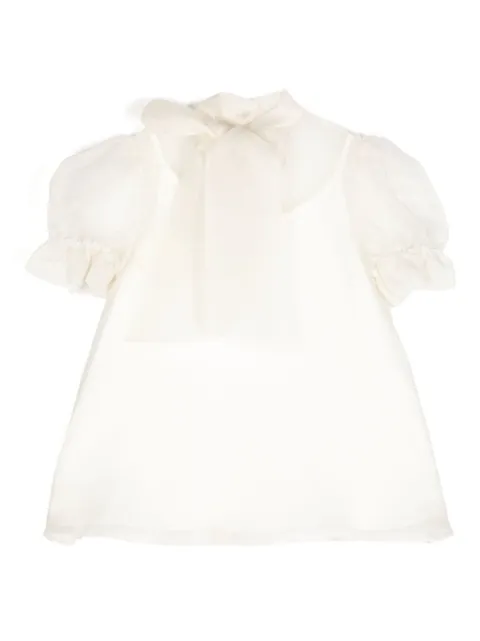 Shatha Essa Kids puffed-sleeve bow detail top