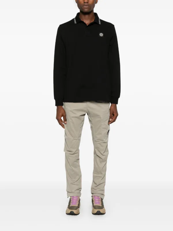 Stone island black long sleeve polo shirt on sale