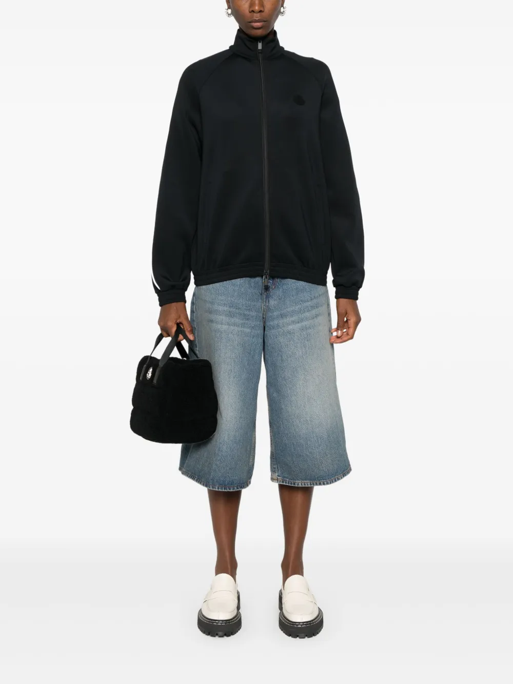 Moncler Piped-trim Zip-up Jersey Jacket In Black
