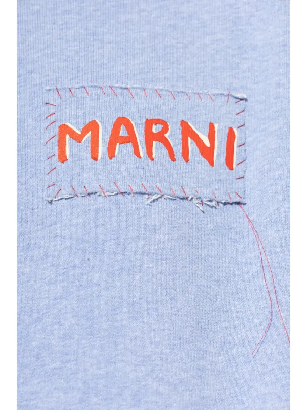 【関税込み】Marni ネイビー ロゴアップリケ Tシャツ ネイビー（紺）系 MARNI(マルニ) Tシャツ・カットソー(メンズ