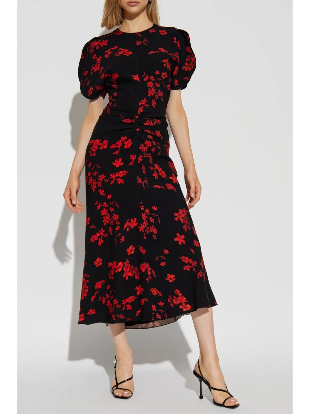 Victoria Beckham Midi-jurk met bloemenprint Zwart