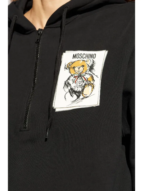 Moschino モスキーノ ブラック＆ホワイト パッチワーク フーディ Moschino logo-patch Hoodie | Black | FARFETCH HK