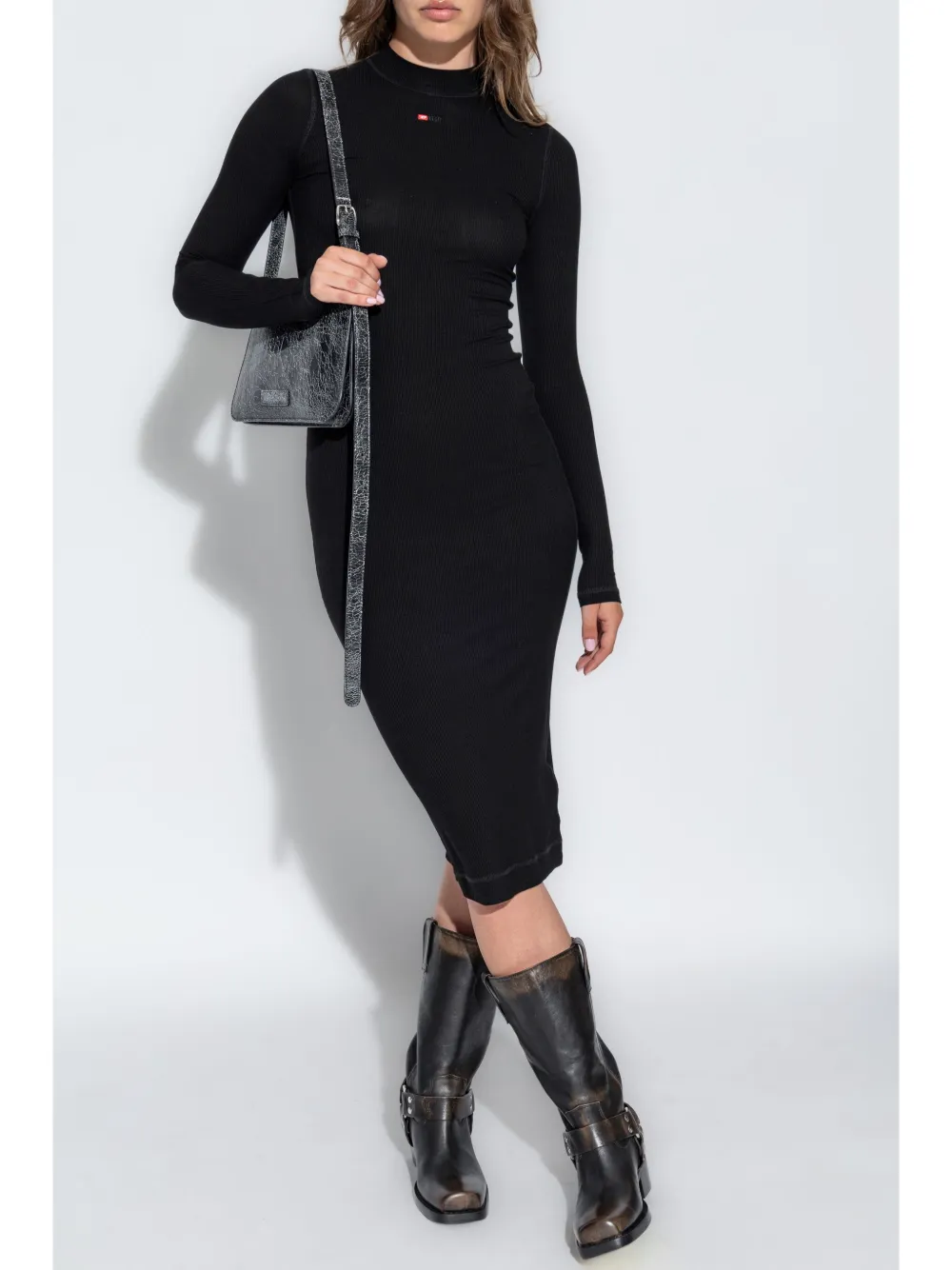Diesel D-Mokky-Ls-Microdiv midi dress - Zwart