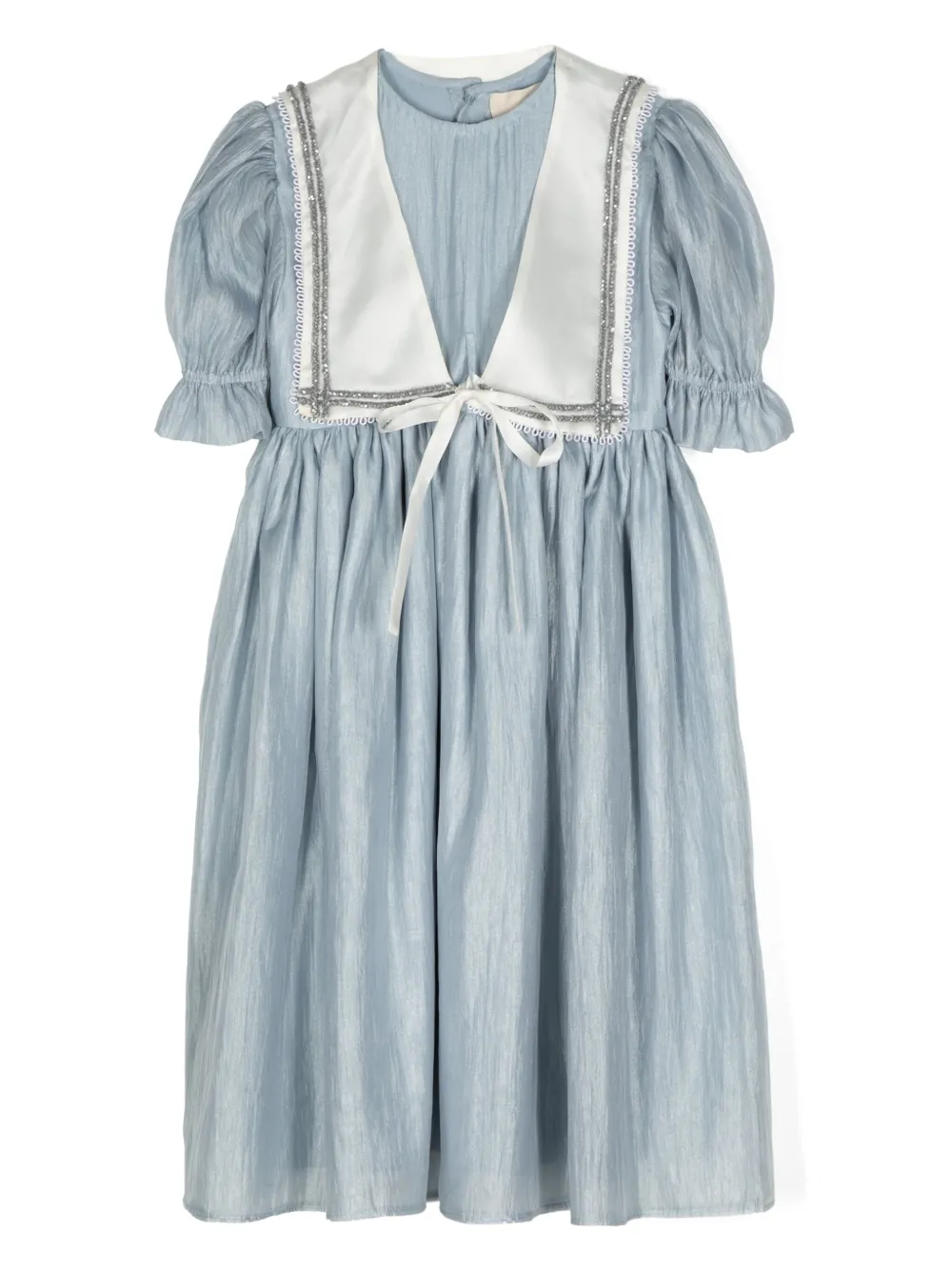 Shatha Essa Kids Jurk met verfraaide matrozenkraag en pofmouwen Blauw