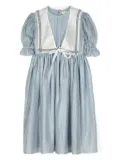 Shatha Essa Kids embellished sailor collar puffed-sleeve dress - Blue